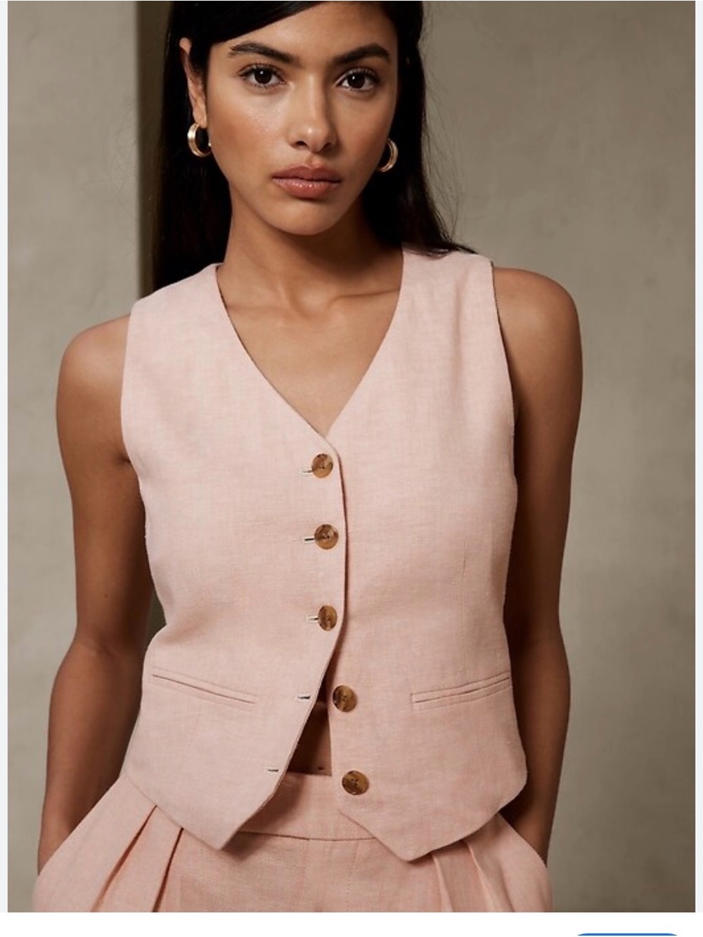 Banana Republic Light Pink Linen-Blend Herringbone Tailored Vest. NWOT